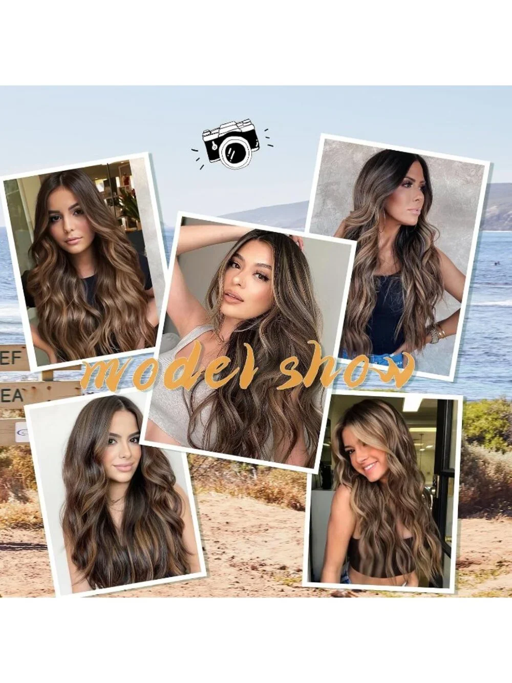 Women's Omber Brown 26 Inch Natural Synthetic Modern Long Curly Wavy Fiber Wigs